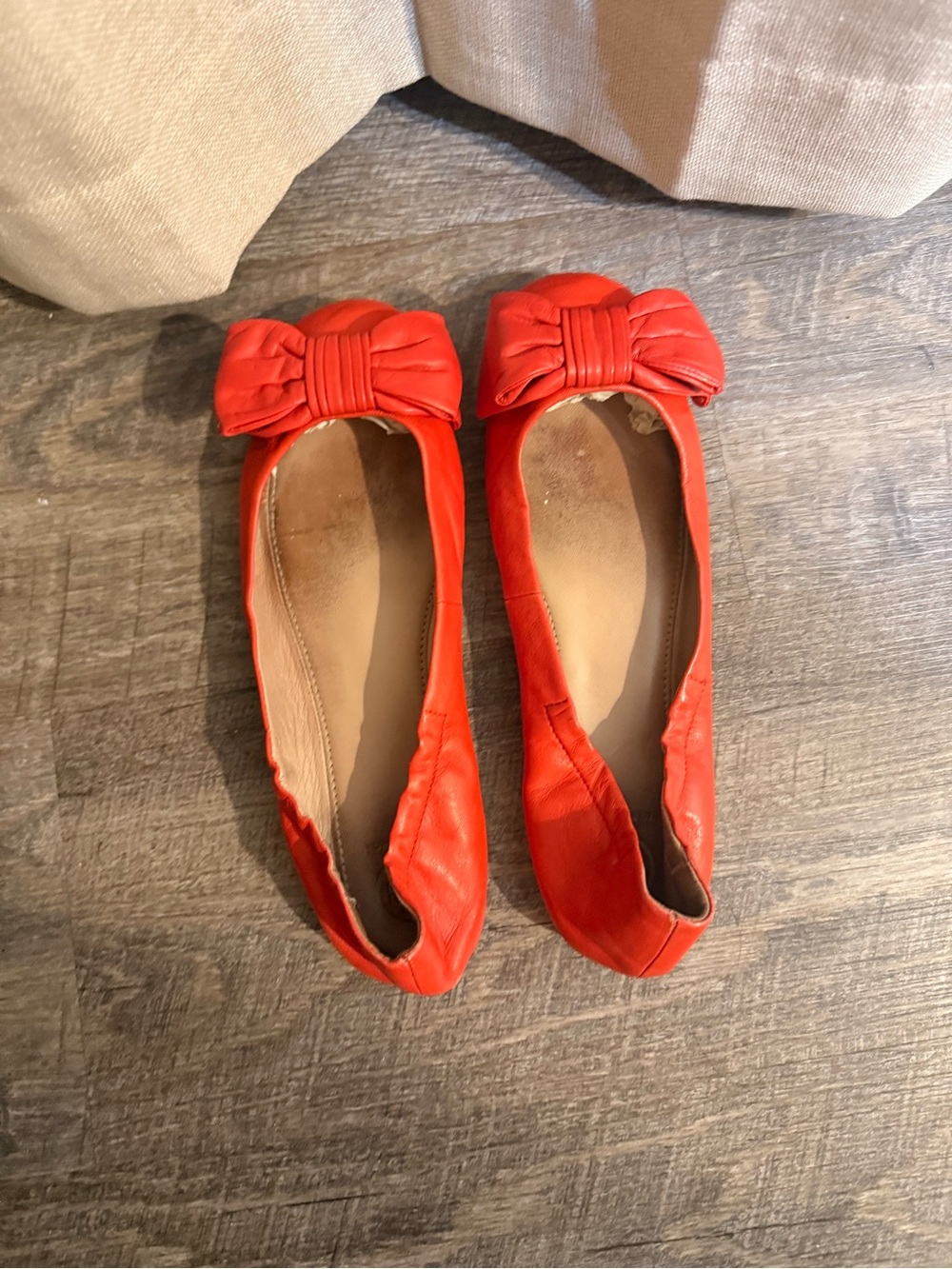 Tory Burch Divine Bow Ballet Flats Poppy Red Coral Leather Sz 9